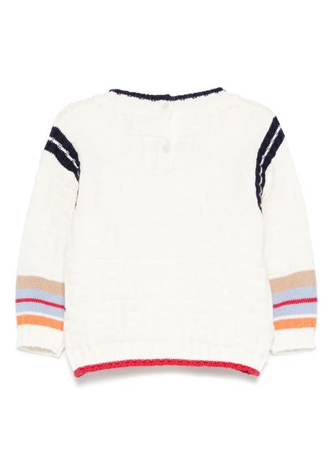 Pullover Bianco Con Motivo FF e Righe Multicolor FENDI KIDS | BMG110-AUKNF0ZA0